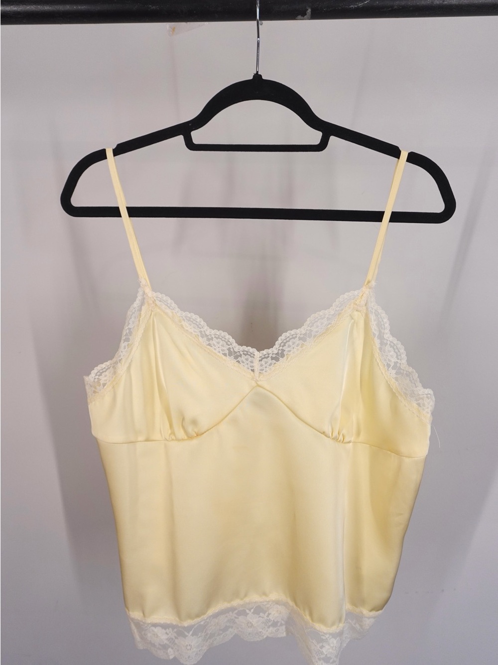 Butter Yellow Lace Satin Tank Top VICI
